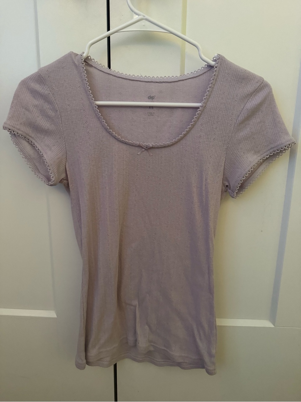 dip lavender pointelle short sleeve top